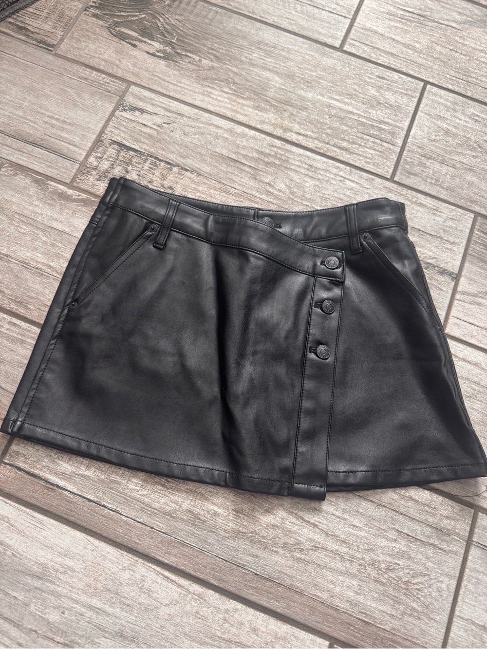 We The Free Black Faux Leather Button-Front Mini Skirt